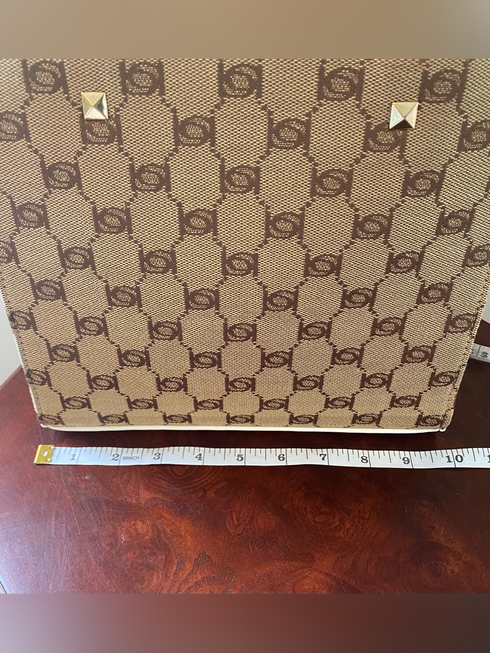 Bebe Talullah Los Angeles Monogram Jacquard Mini Satchel Bag Crossbody Tan White - Picture 7 of 12